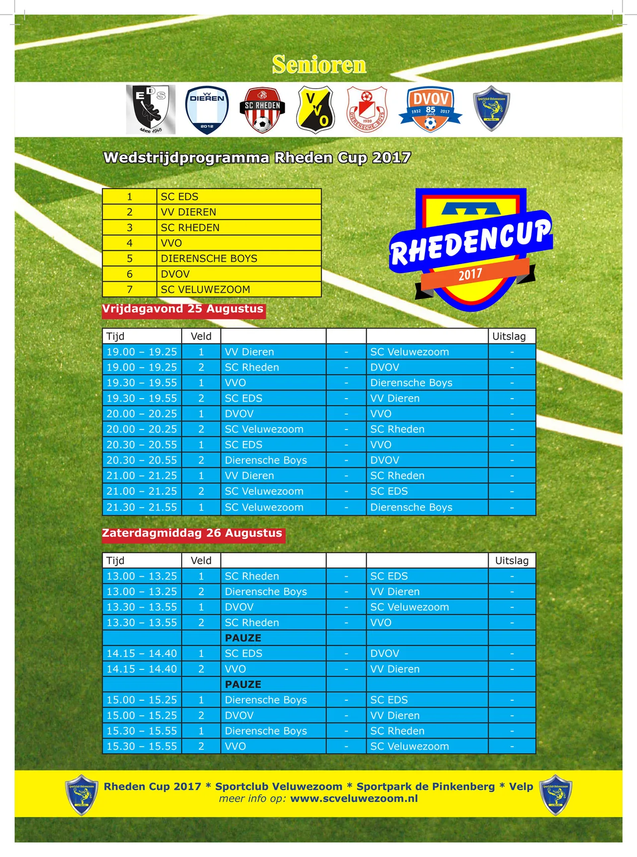 rhedencup 2017 wedstrijdprogramma standaard teams