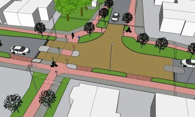 Een voorbeeld van hoe de kruising er op korte termijn uitziet. Boven: zicht vanaf hoek Oosteinde/Ringbaan, onder: zicht vanaf het Polletje.