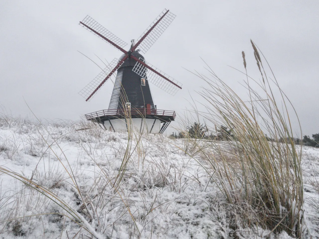 beautiful shot windmill middle winter field