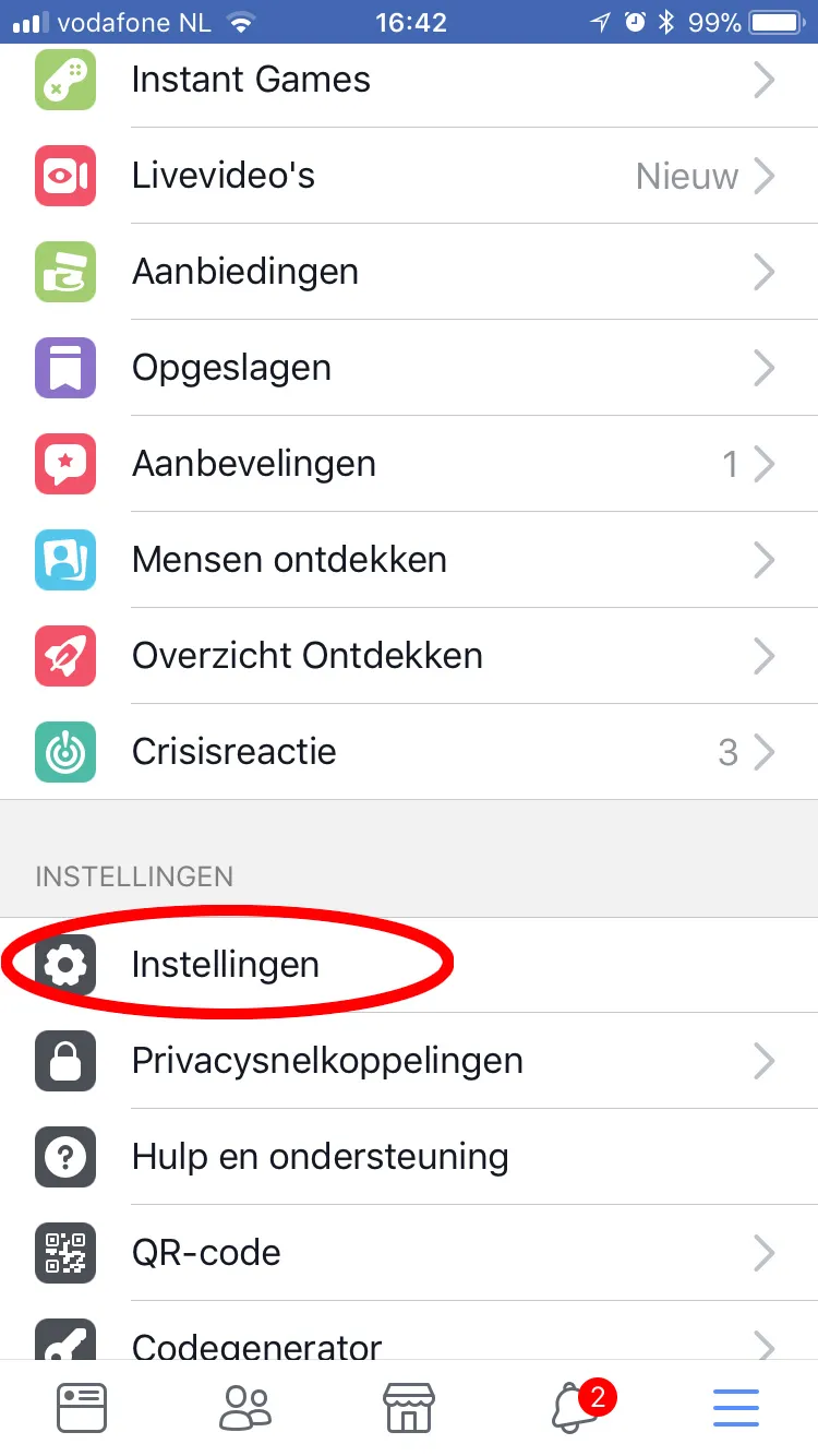03 scroll naar beneden tot je bij instellingen bent en klik daarop
