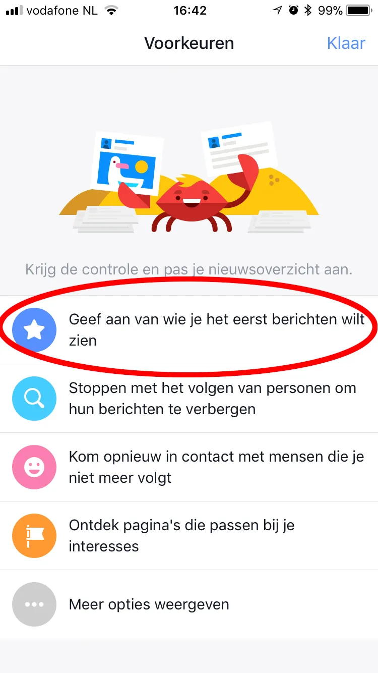 05 klik in dit scherm op geef aan van wie je als eerste berichten wilt zien