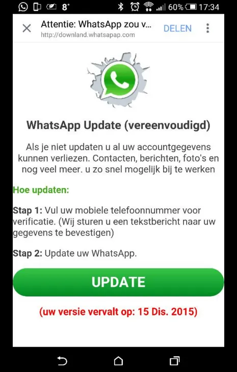 fraude whatsapp december 2015