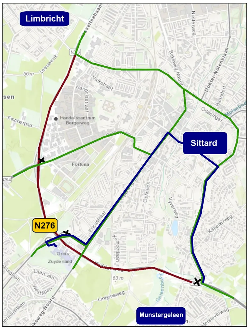 kaartje munstergeleen naar zuyderland bij afsluiting middenweg