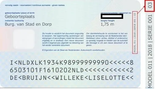 serienummer 003 id kaart