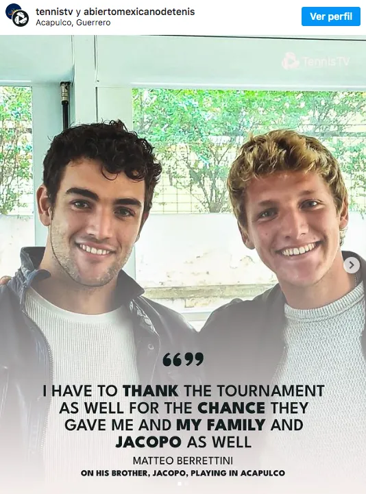 Los hermanos Berrettini, en el perfil de Instagram del torneo de Acapulco.