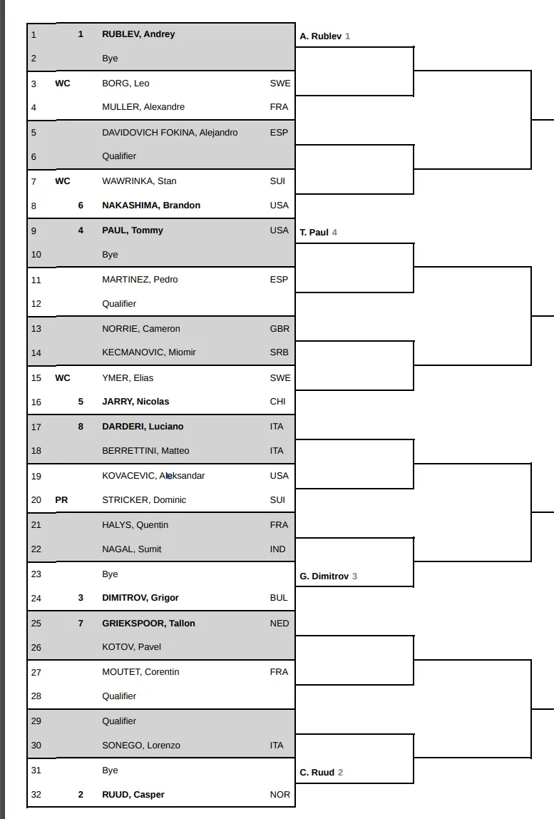 Draw Stockholm Open 2024 headlined by Rublev, Ruud, Dimitrov and Paul