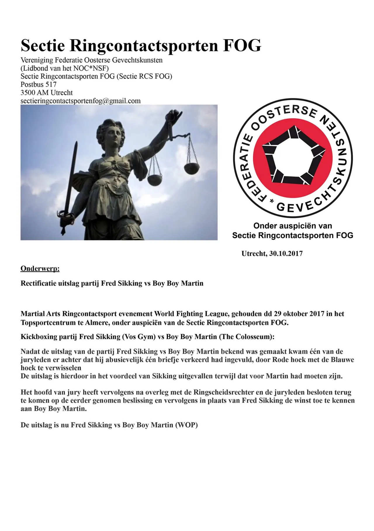 Uitslag partij Fred Sikking vs Boy Boy Martin nietig verklaard