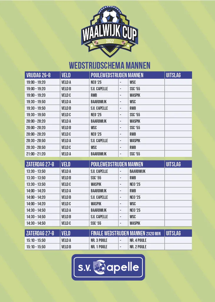 waalwijk cup flyer a4 wedstrijdschema mannen