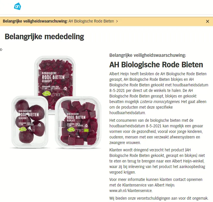recall ah biologische bietjes