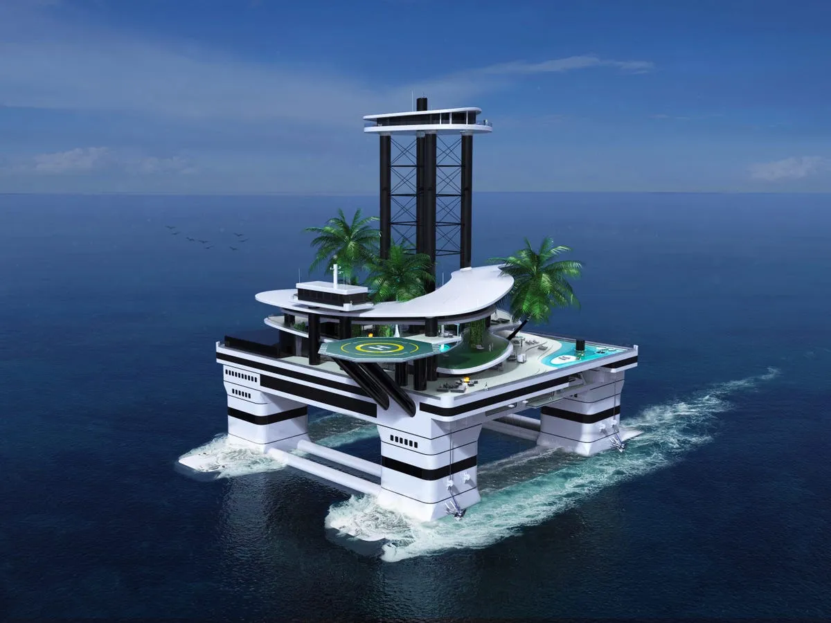 eight engines allow the mammoth platform to chug along at speeds up to 8 knots or about 9 mph