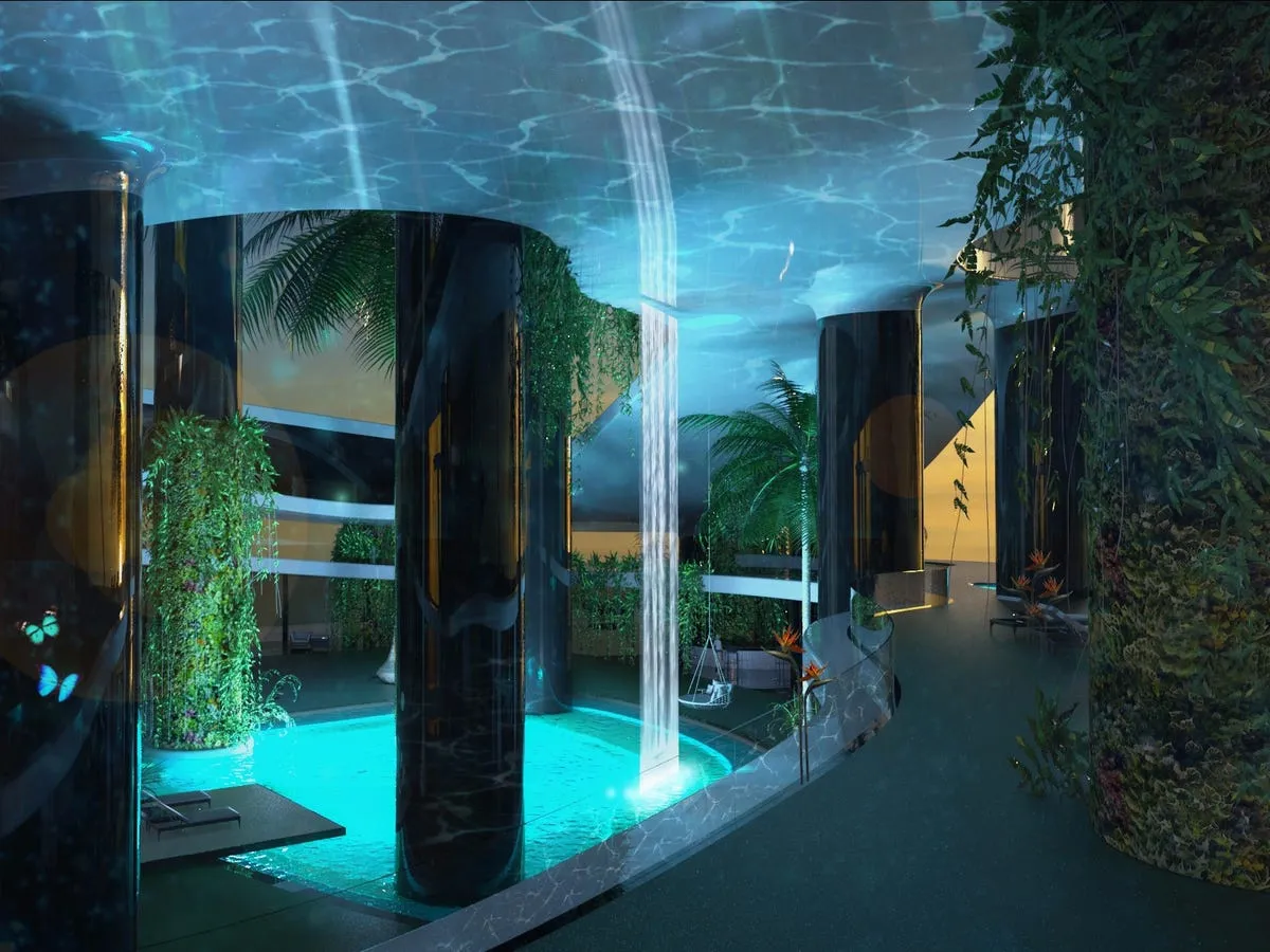 theres also a spa deck with a gym a massage parlor and beauty salons