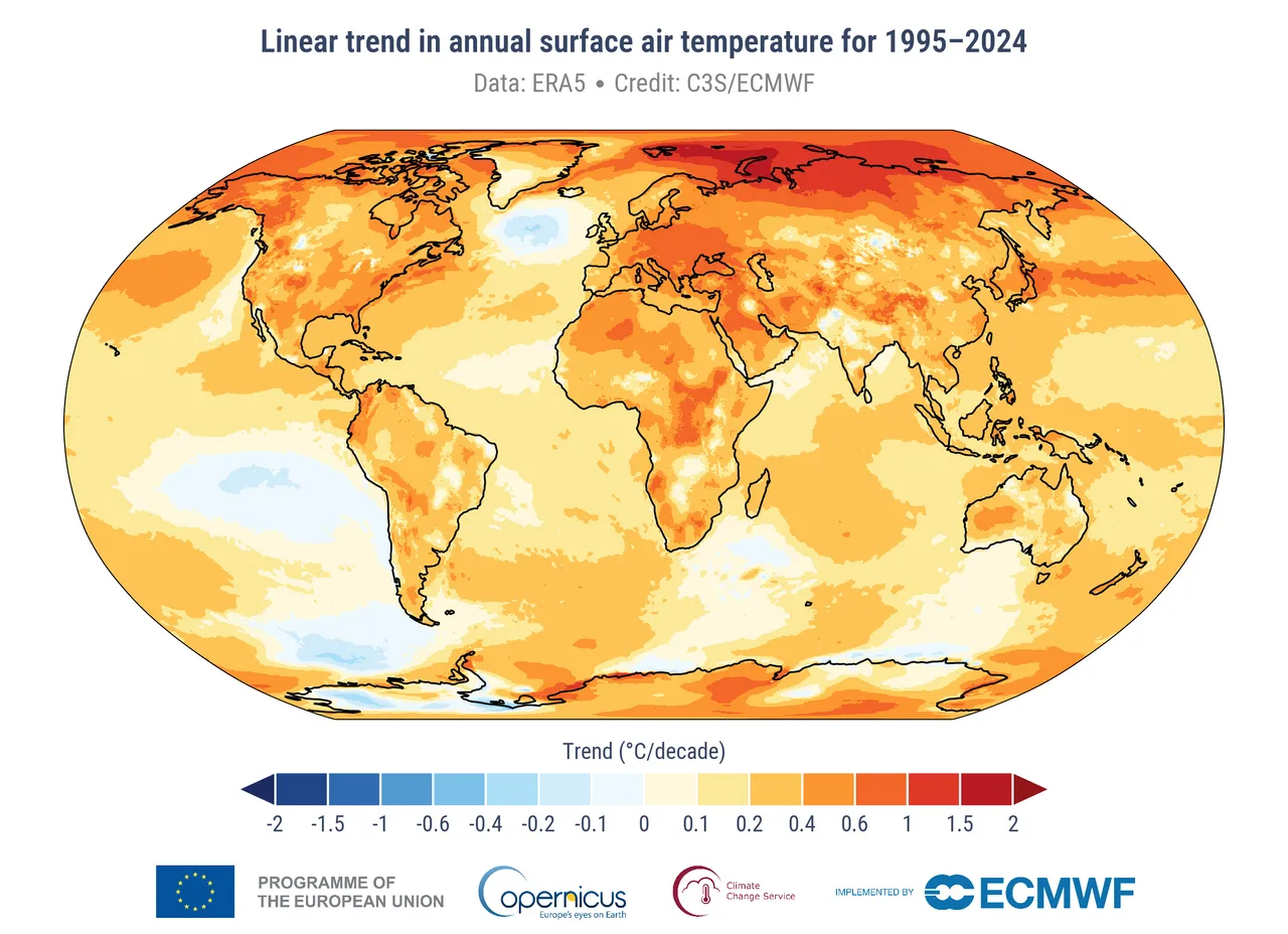 Fig19.1_ESOTC_2024_Climate_Indicators_annual_temperature_trend_for_1995-2024_global_map_ERA5
