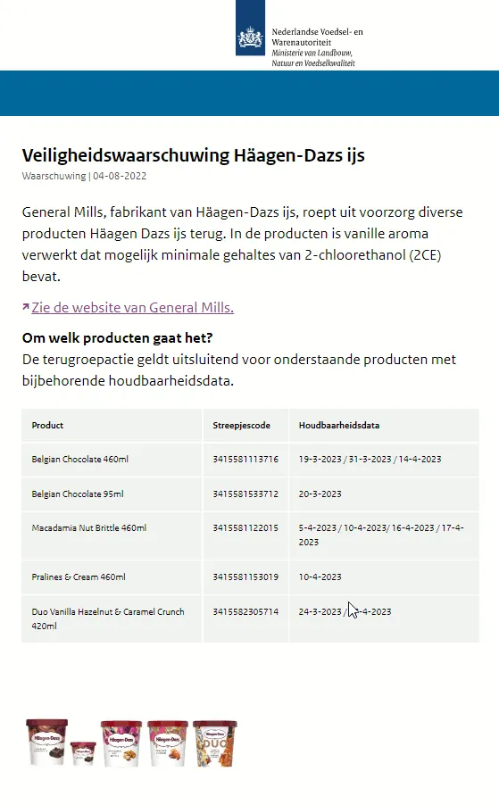 recall haagen dasz ijsbekers