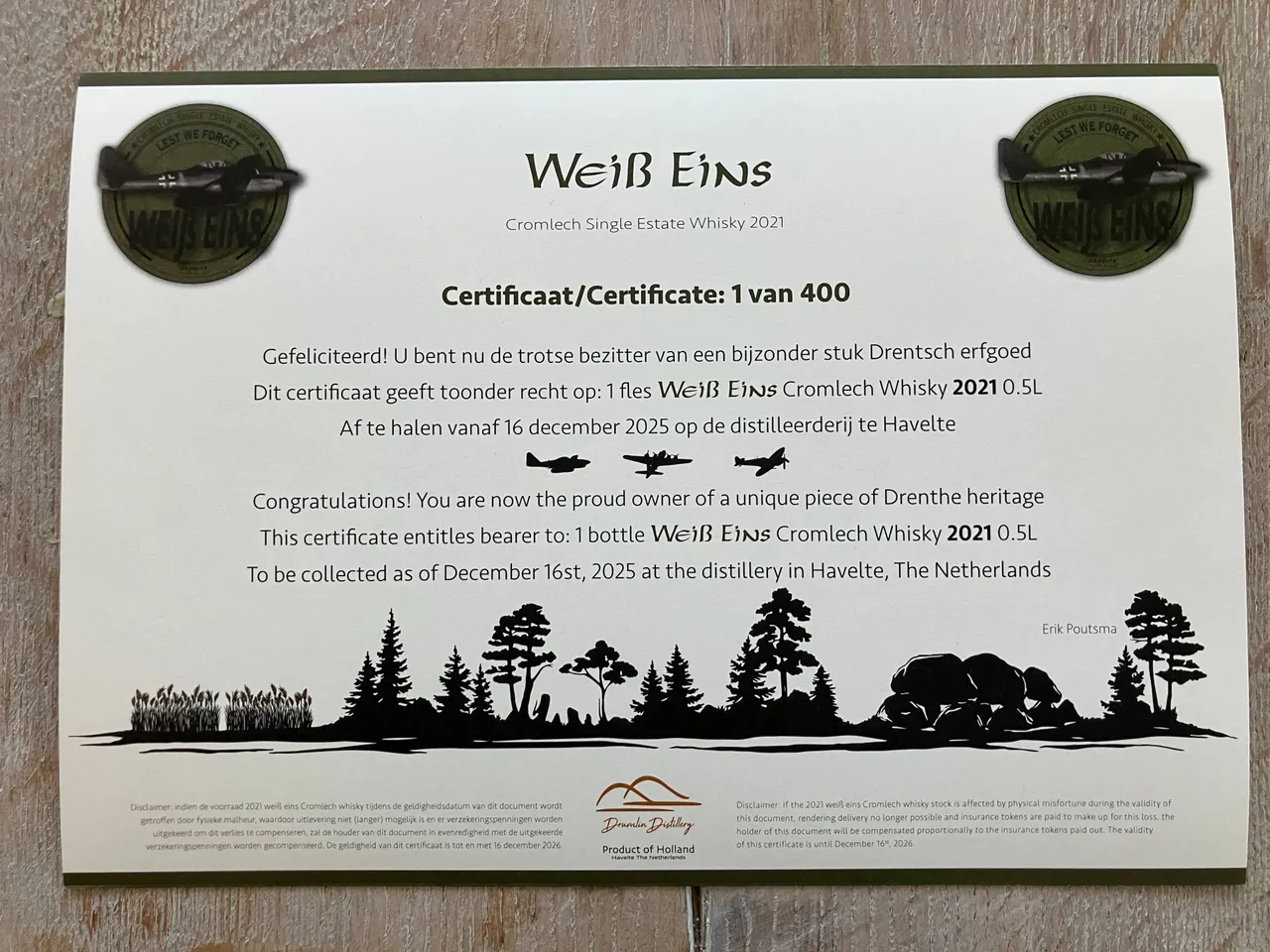 certificaat Drumlin Distillery