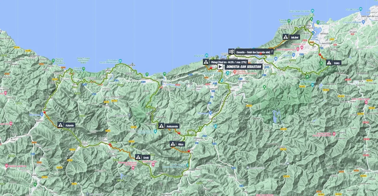 Kaart Clasica San Sebastian 2024