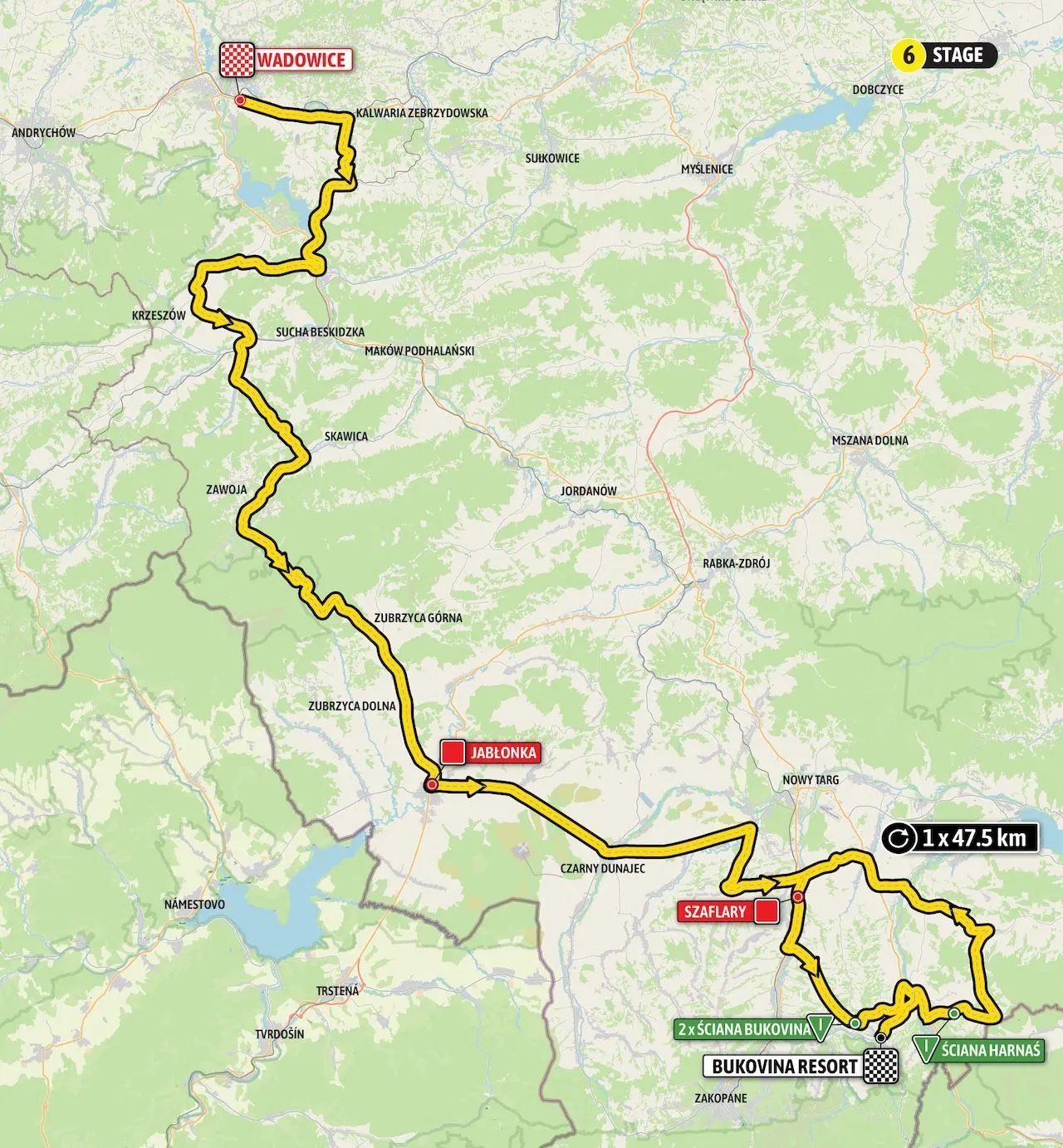 Kaart Tour de Pologne 2024 etappe 6&nbsp;
