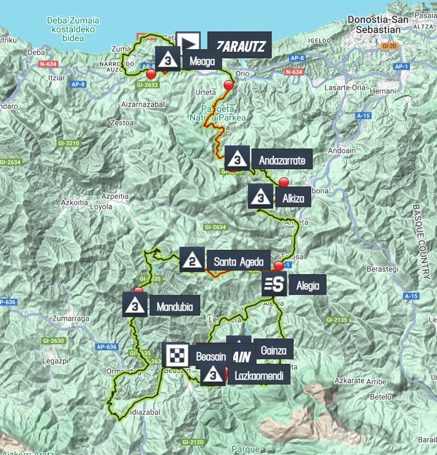 Kaart Itzulia Baskenland 2025 etappe 3&nbsp;