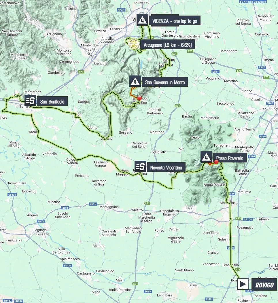 Kaart Giro d'Italia 2025 etappe 13
