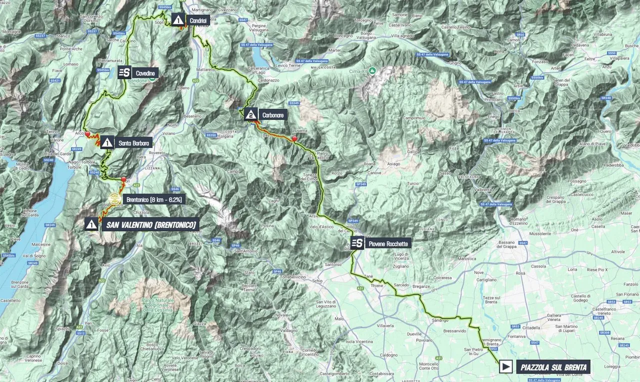 Kaart Giro d'Italia 2025 etappe 16