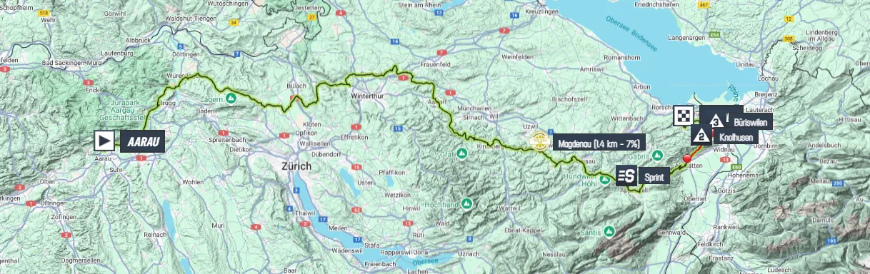 Kaart Tour de Suisse 2025 etappe 3