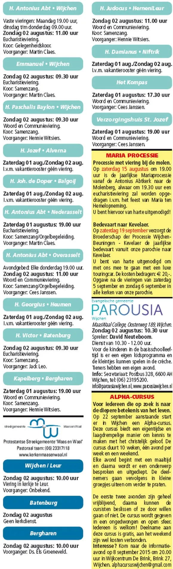 kerkberichten wijchen 290715