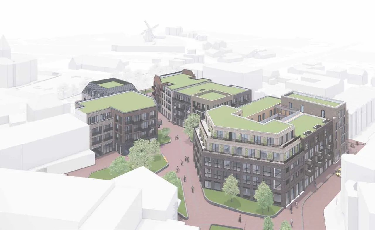 Het gebied rond de Elckerlycweg met links de Antonius Abtkerk en midden boven de Oude Molen