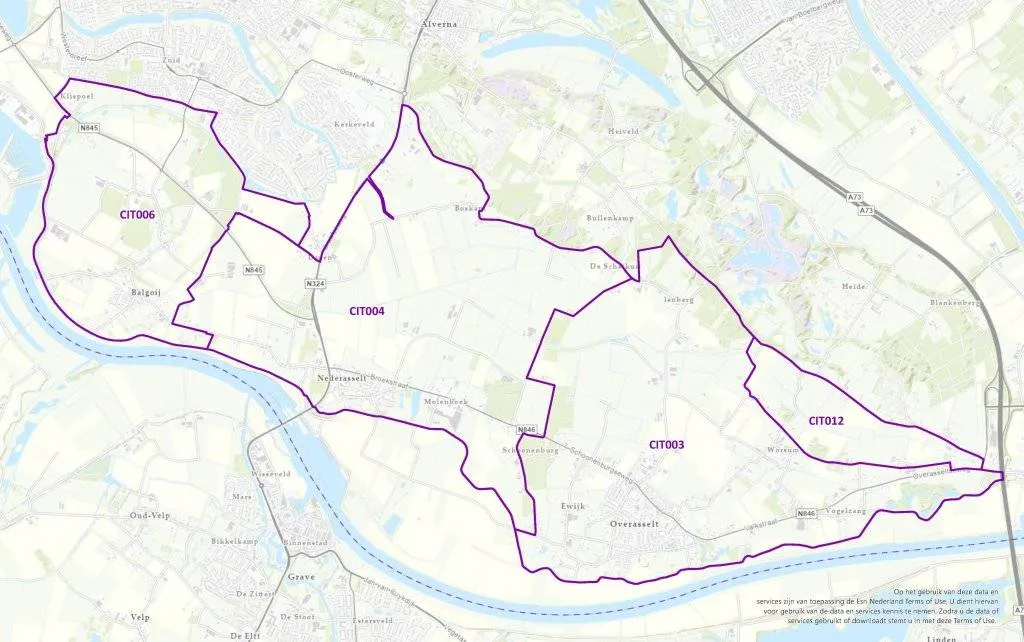 De grenzen van de peilgebieden waar per 25 juni een onttrekkingsverbod geldt. Bron: Waterschap Rivierenland