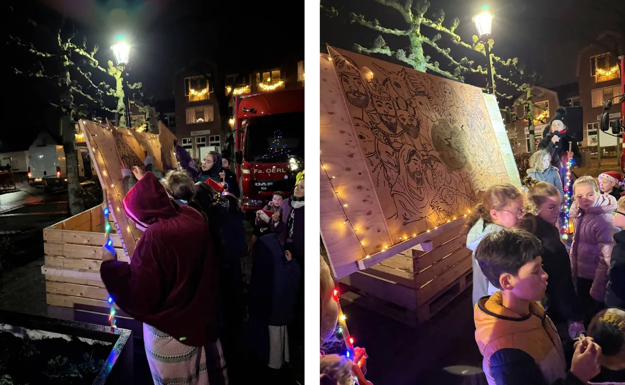 De puzzel wordt bij de stal in elkaar gezet&nbsp;(foto's: Leo den Heijer)