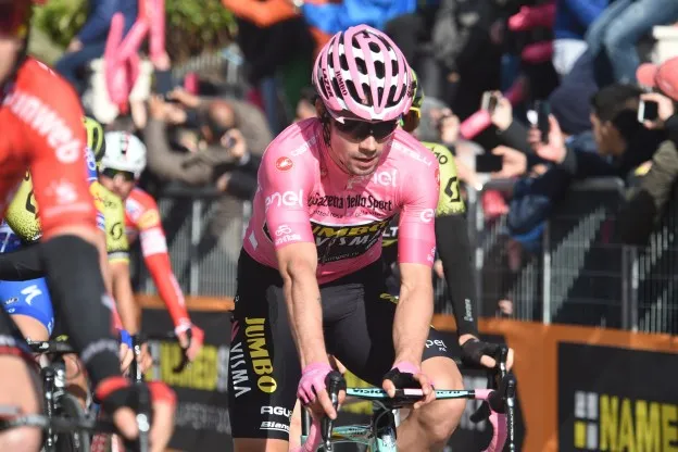 Roglic would wear the pink jersey later