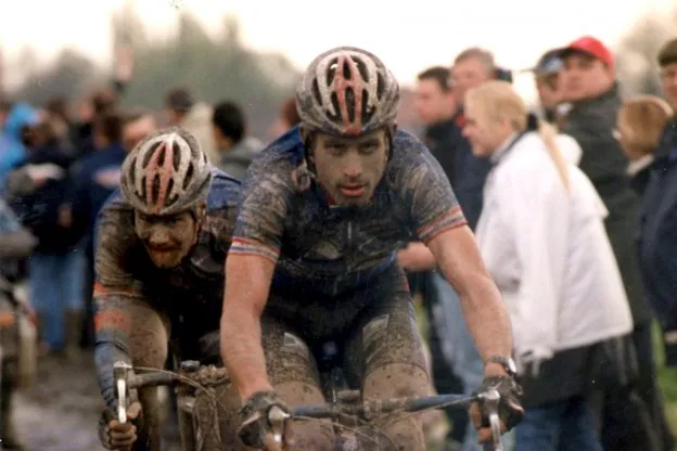 Tom Boonen with George Hincapie in Paris-Roubaix 2002