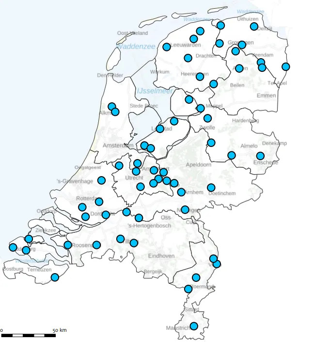 De onderzochte locaties.&nbsp;