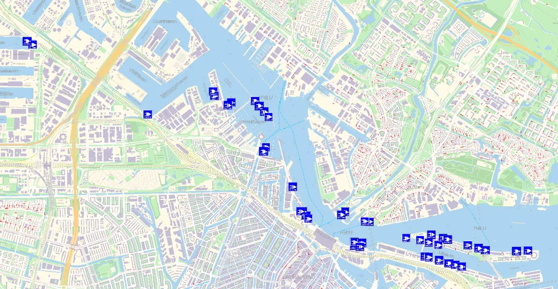 De bestaande walstroomkasten in de Amsterdamse haven.&nbsp;