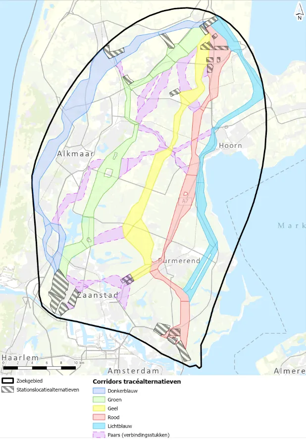 De onderzochte mogelijke routes. Bron: RVO