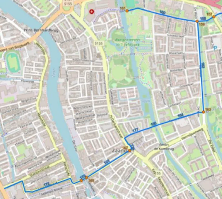 Het tracé van de doorfietsroute.&nbsp;