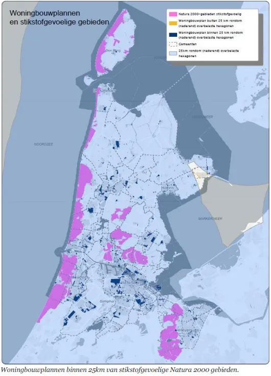 In het roze de meest stikstofgevoelige gebieden.