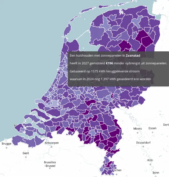 Hoe donkerder de kleur, des te groter het financiële verlies. Bron: Independer