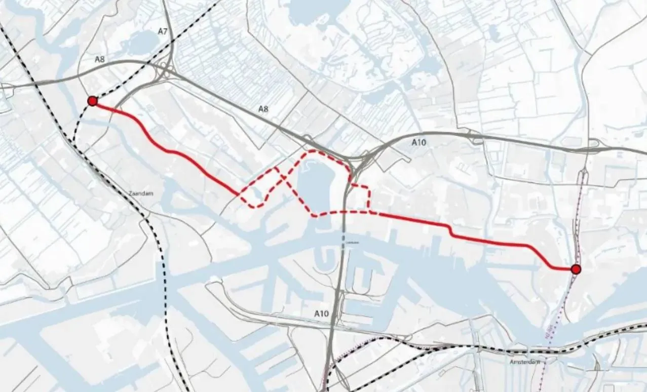 Het voorlopige voorkeurstracé. Bron: Gemeente Zaanstad