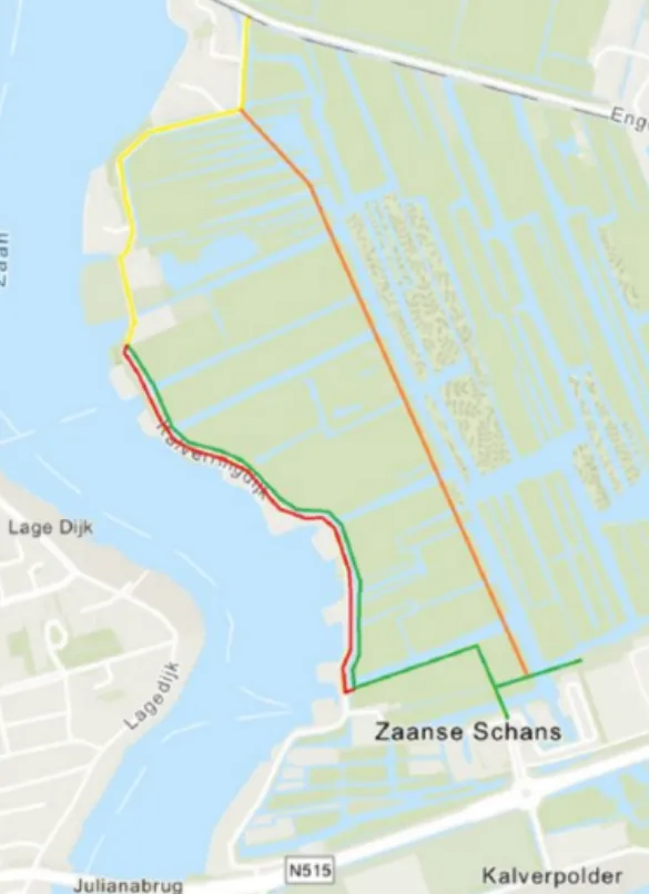 In de businesscase is een investering van 5,4 miljoen euro opgenomen voor het verleggen van het fietspad (de groene voorkeursvariant parallel aan de Kalverringdijk), met 2,1 miljoen euro aan verwachte subsidies van de Vervoerregio Amsterdam, de provincie of derden. Bron: Gemeente Zaanstad
