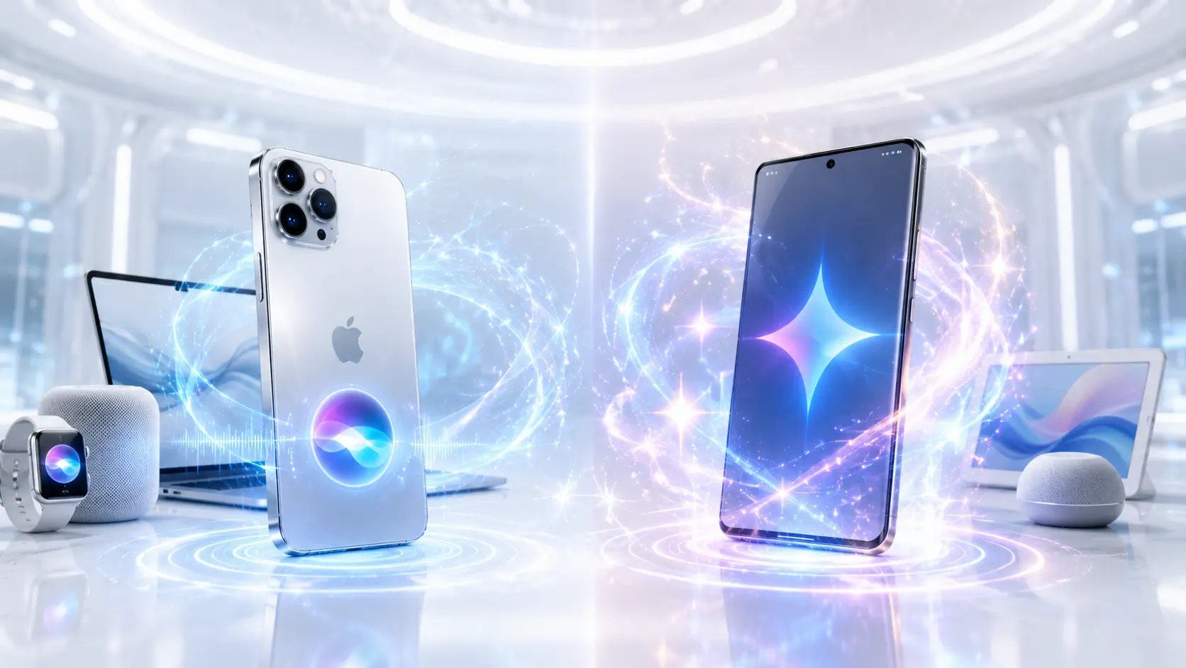 iPhone tegenover een Android telefoon, de strijd tussen Gemini, Siri, ChatGPT en meer