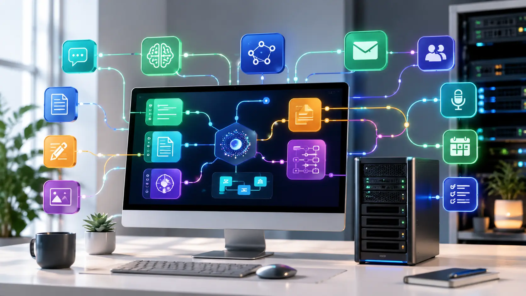 Edit  Self-hosted AI workstation connecting local models, documents, email, research and automation through a modular interface.
