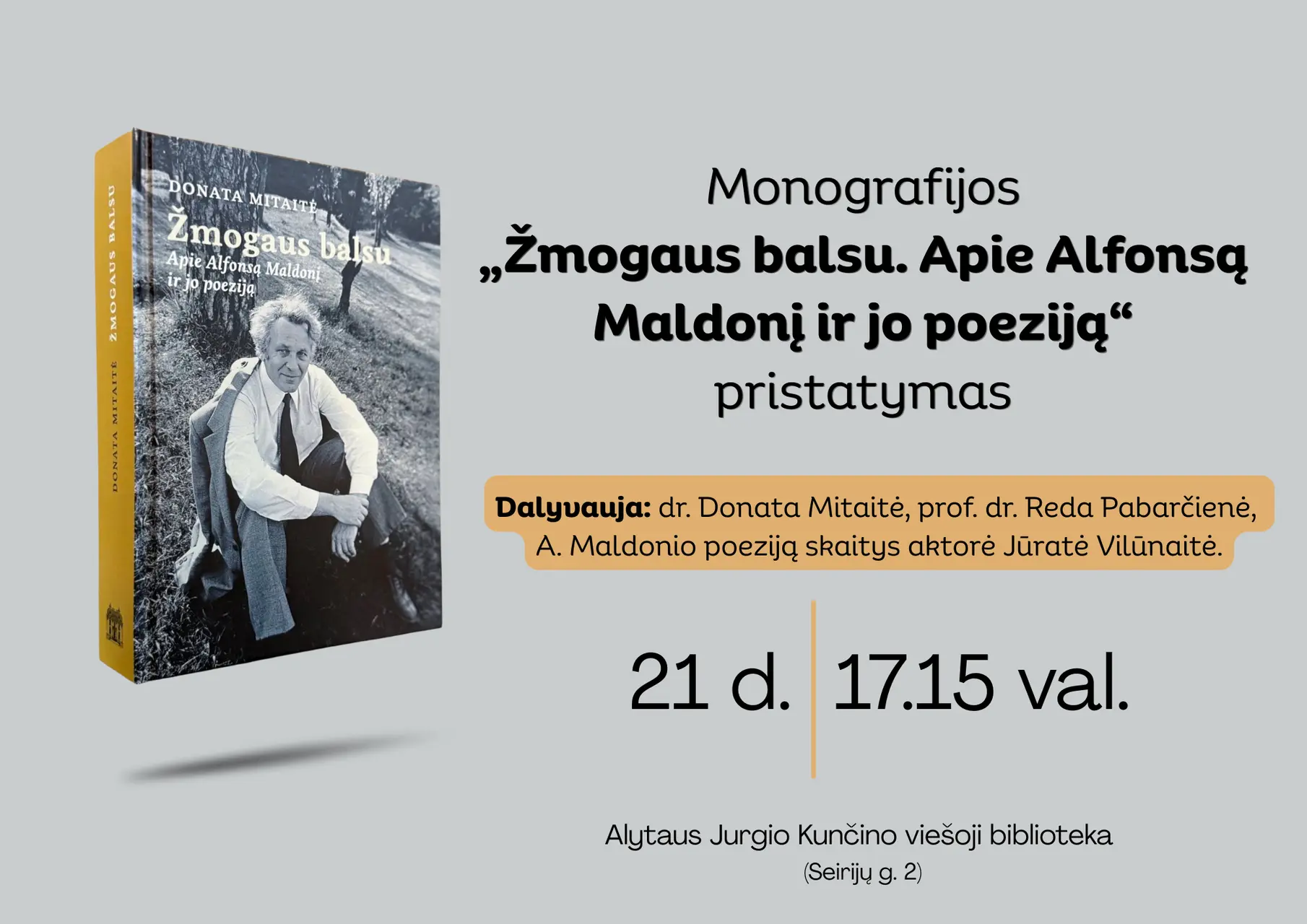 Monografija Žmogaus balsu. Apie Alfonsą Maldonį ir jo poeziją. A4 plakatas