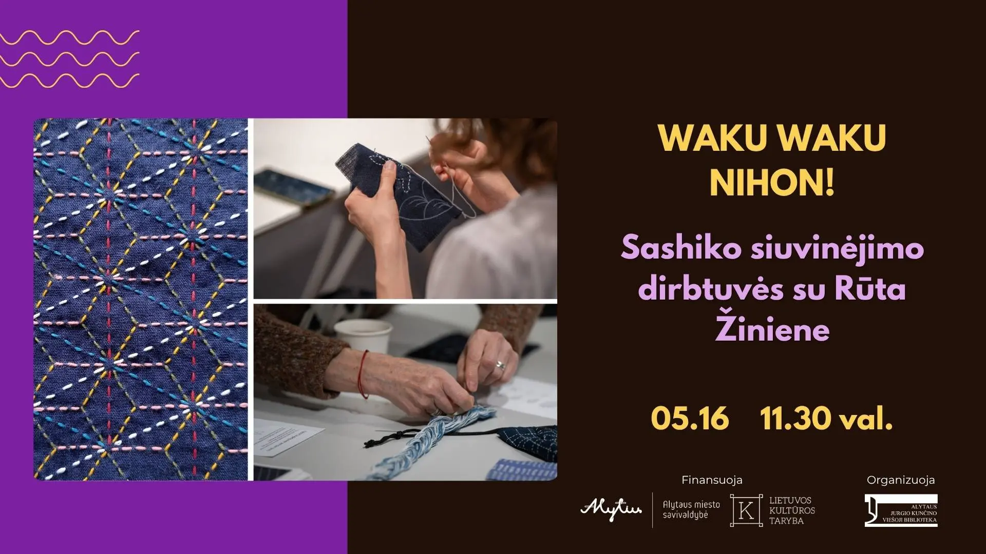 Sashiko siuvinėjimo dirbtuvės. Fb event cover
