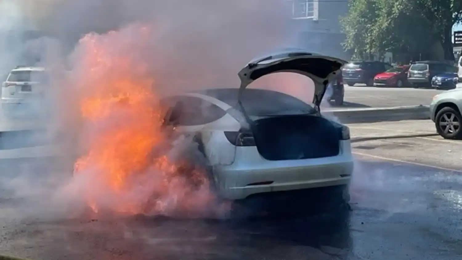 auto elettrica in fiamme