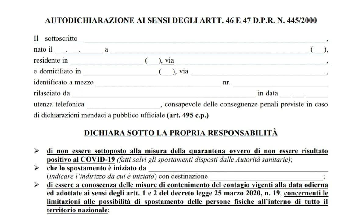 autocertificazione coronavirus 26 marzo