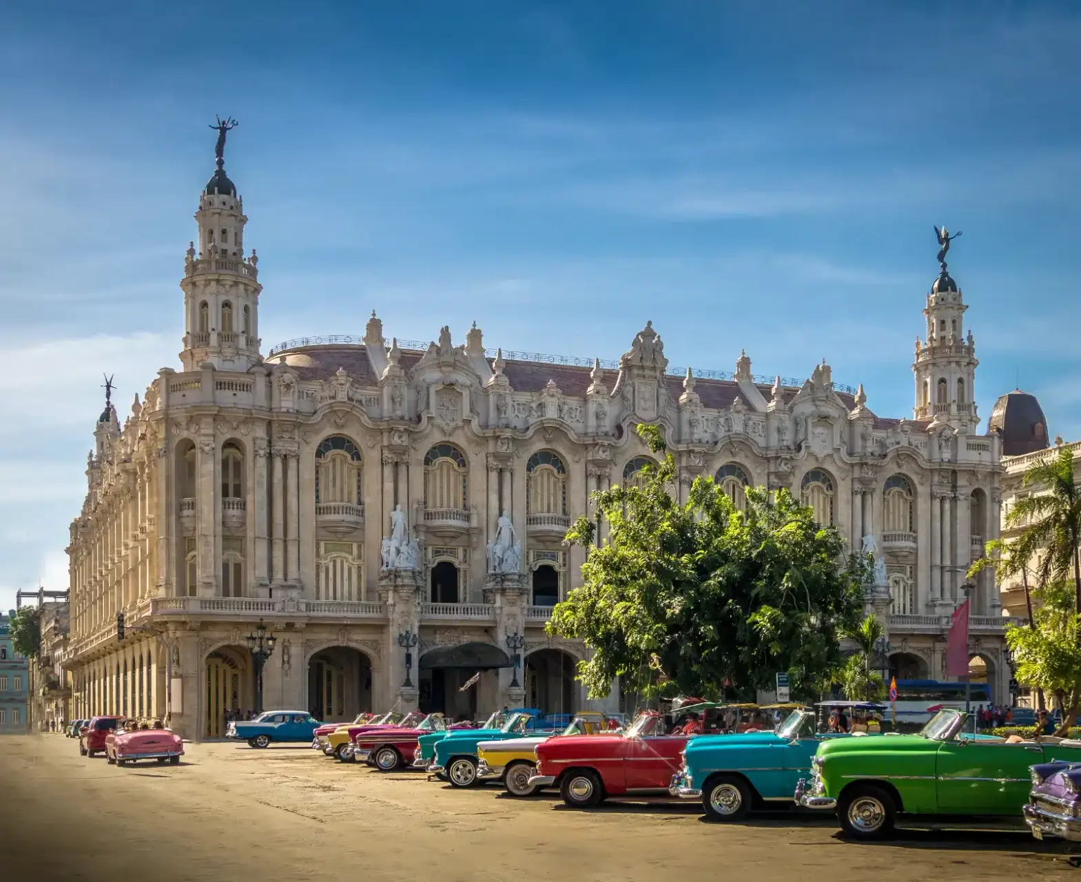 cuban colorful vintage cars in front of the gran t 2023 11 27 04 56 52 utc