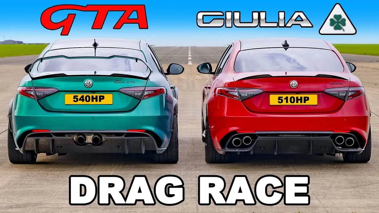 drag race giulia quadrifoglio vs giulia gta