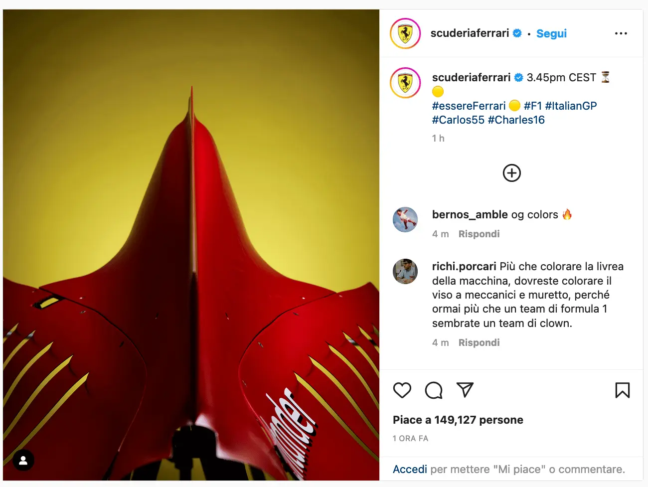 livrea gialla ferrari copertina