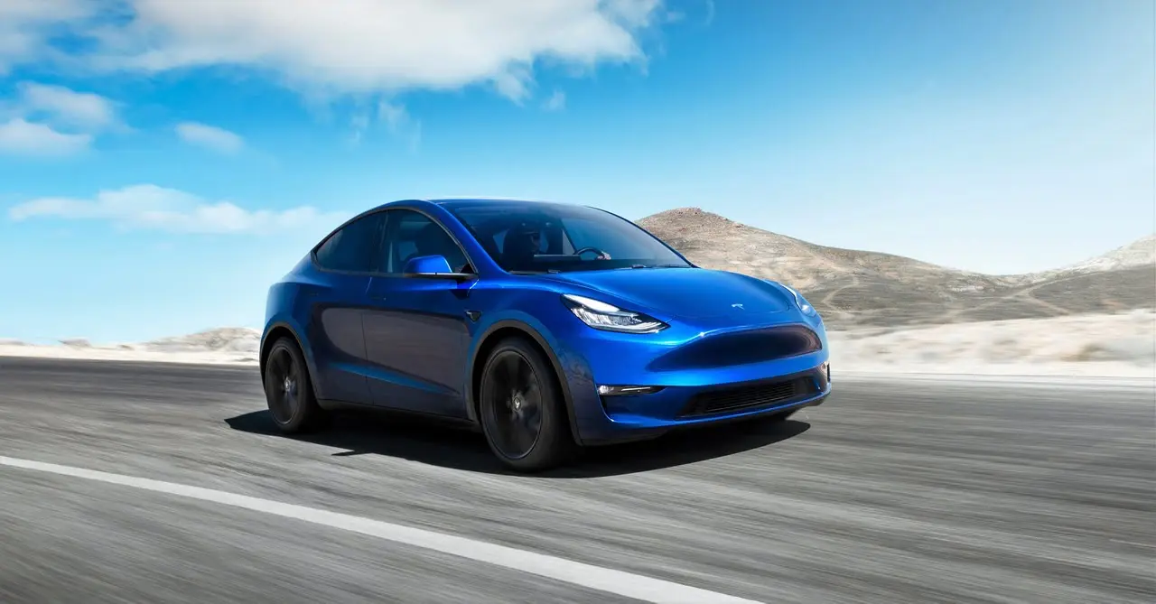 model y front 34 blue