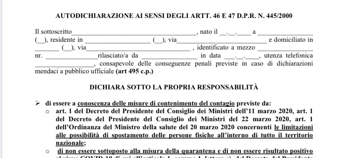 modulo autocertificazione coronavirus 23 marzo 2