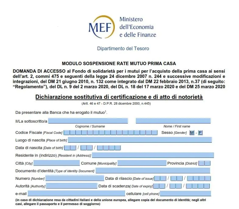 modulo sospensione mutuo coronavirus